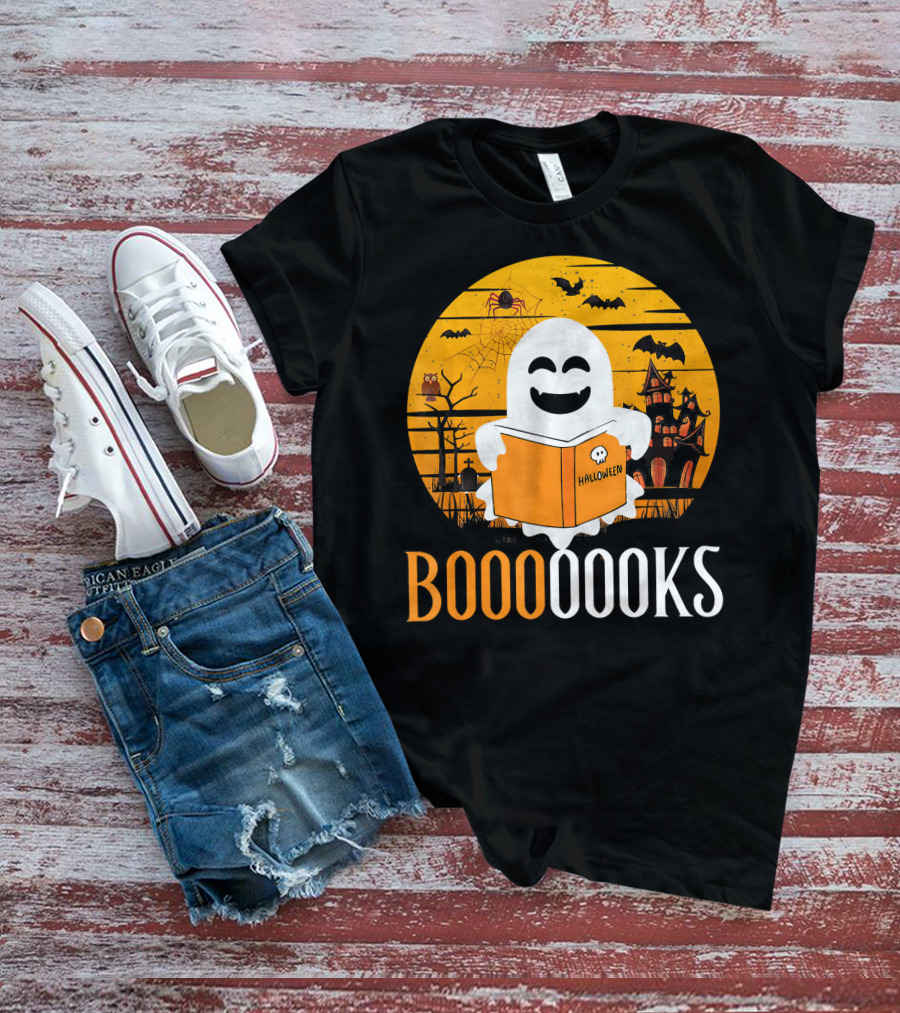 Booooooks Boo Read Books Funny Nerd Halloween Ghost Reading T-Shirt