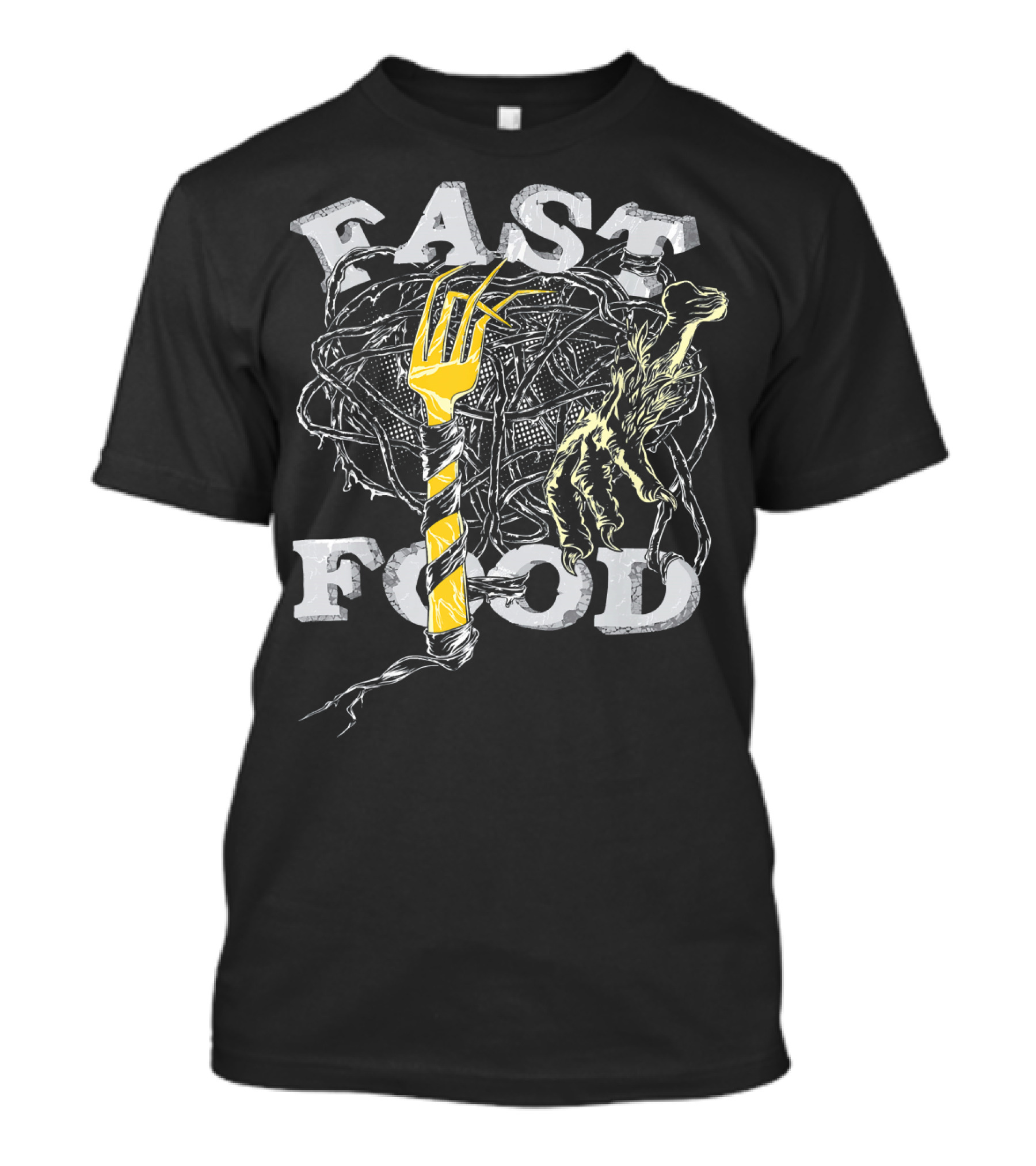 Fast Food Zombie Brains Fork And Hand Horror T-Shirt