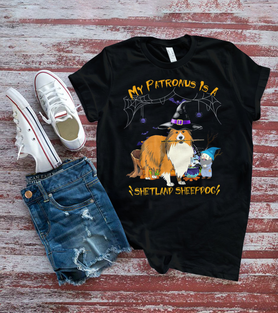 My Patronus Is A Shetland Sheepdog Halloween Witch Hat And Gnome T-Shirt