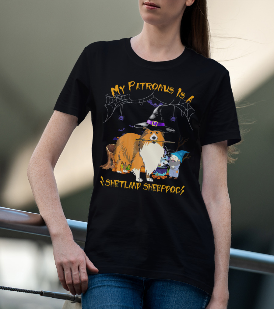 My Patronus Is A Shetland Sheepdog Halloween Witch Hat And Gnome T-Shirt