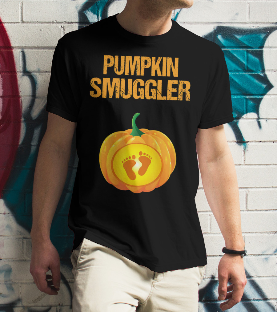 Pumpkin Smuggler Pregnancy Announcement With Baby Footprints T-Shirt