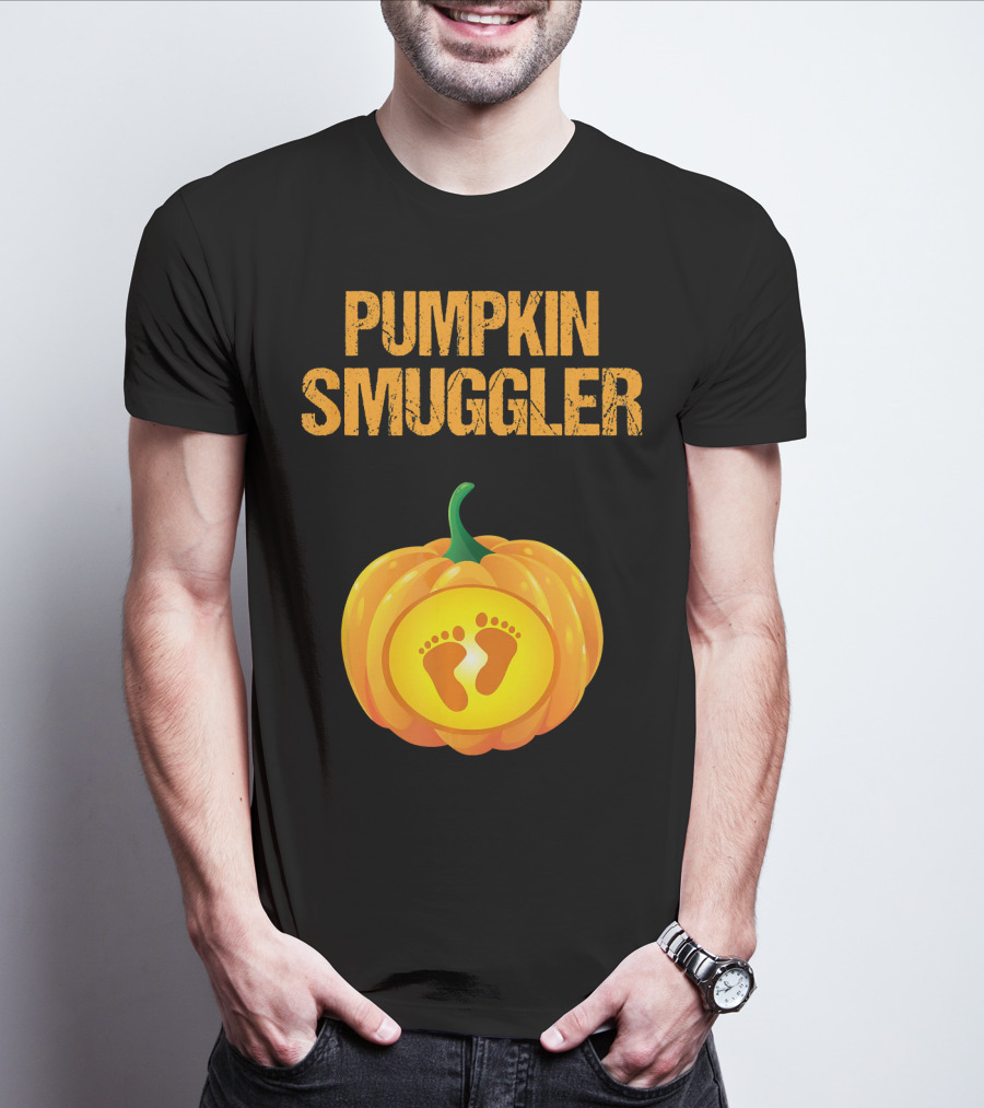 Pumpkin Smuggler Pregnancy Announcement With Baby Footprints T-Shirt