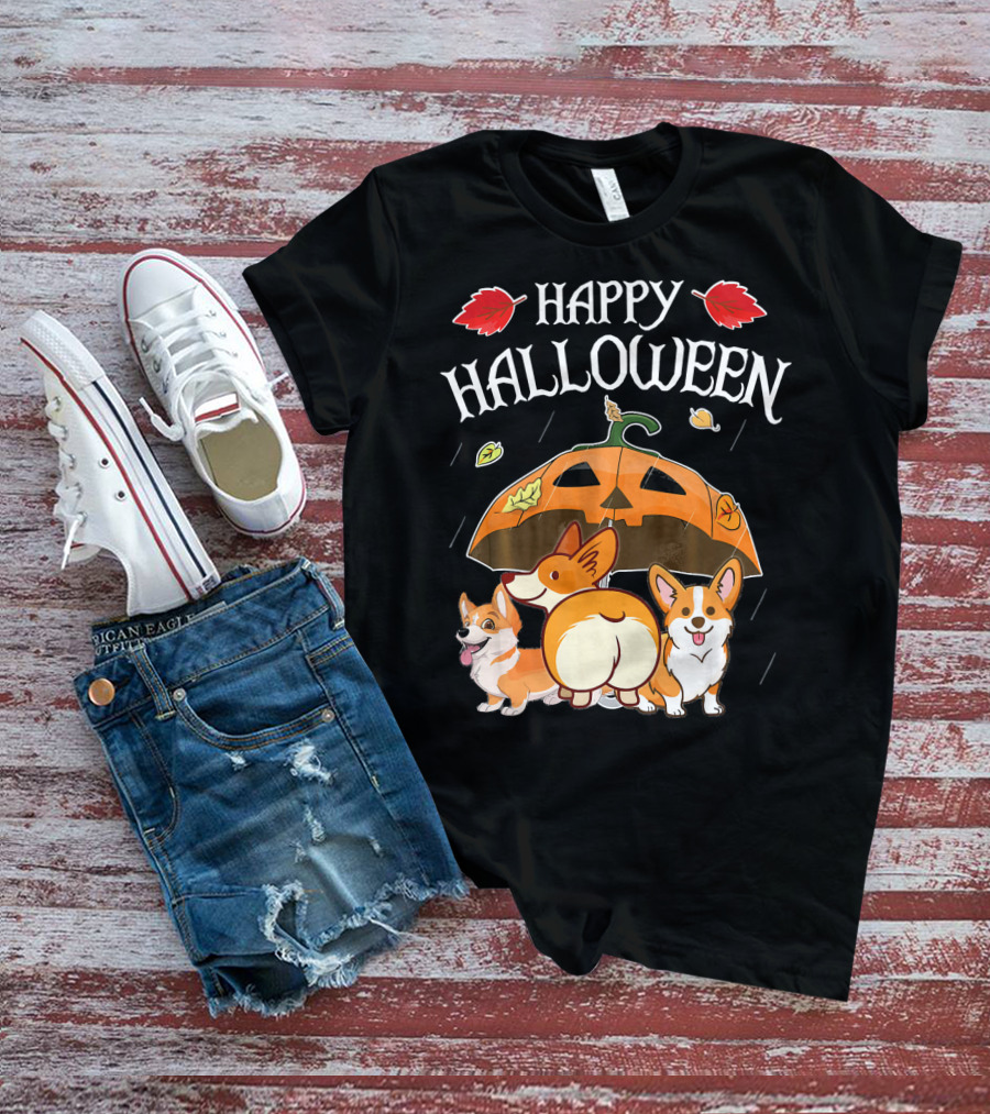 Happy Halloween Welsh Corgis Pumpkin Umbrella Rain T-Shirt