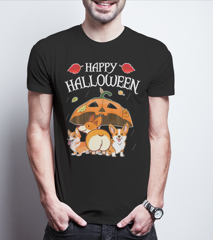 Happy Halloween Welsh Corgis Pumpkin Umbrella Rain T-Shirt