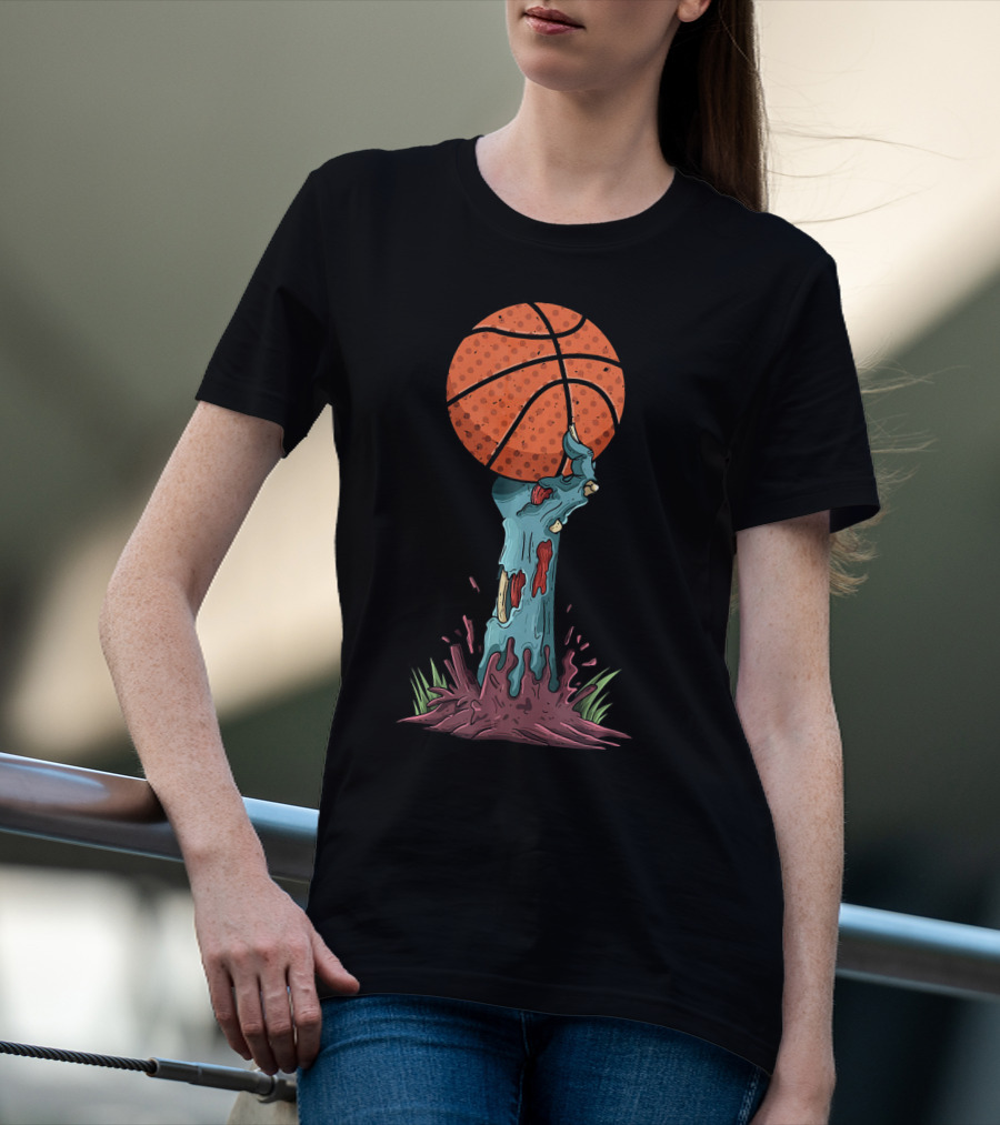 Zombie Hands Grasping Basketball Emerge From Ground T-Shirt
