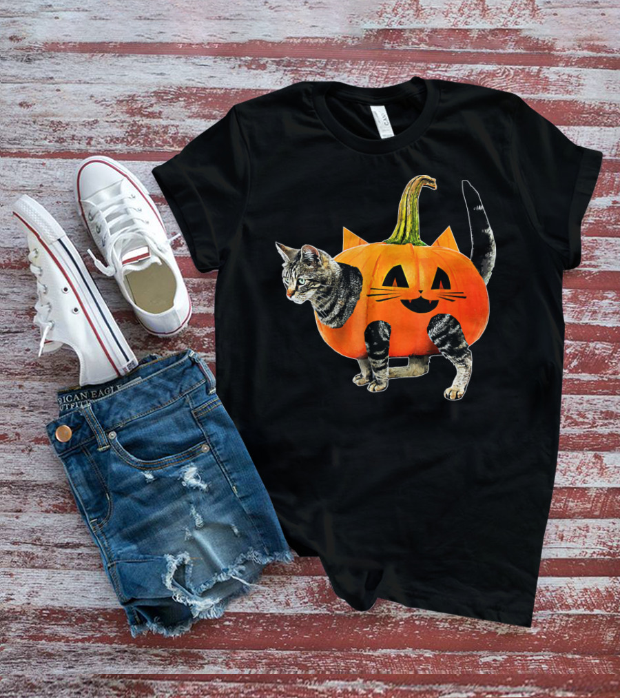 Funny Halloween Jack O Lantern Pumpkin Cat Costume T-Shirt