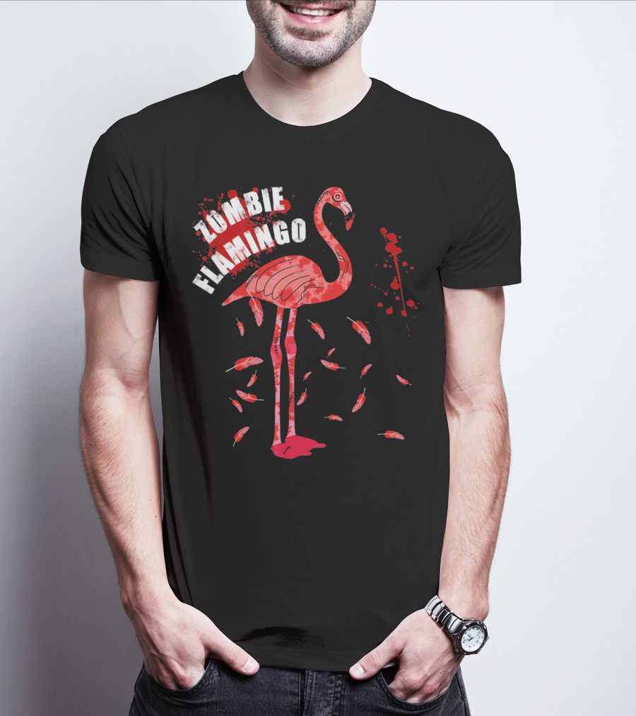 Zombie Flamingo Scary Red Splatter Feathers T-Shirt