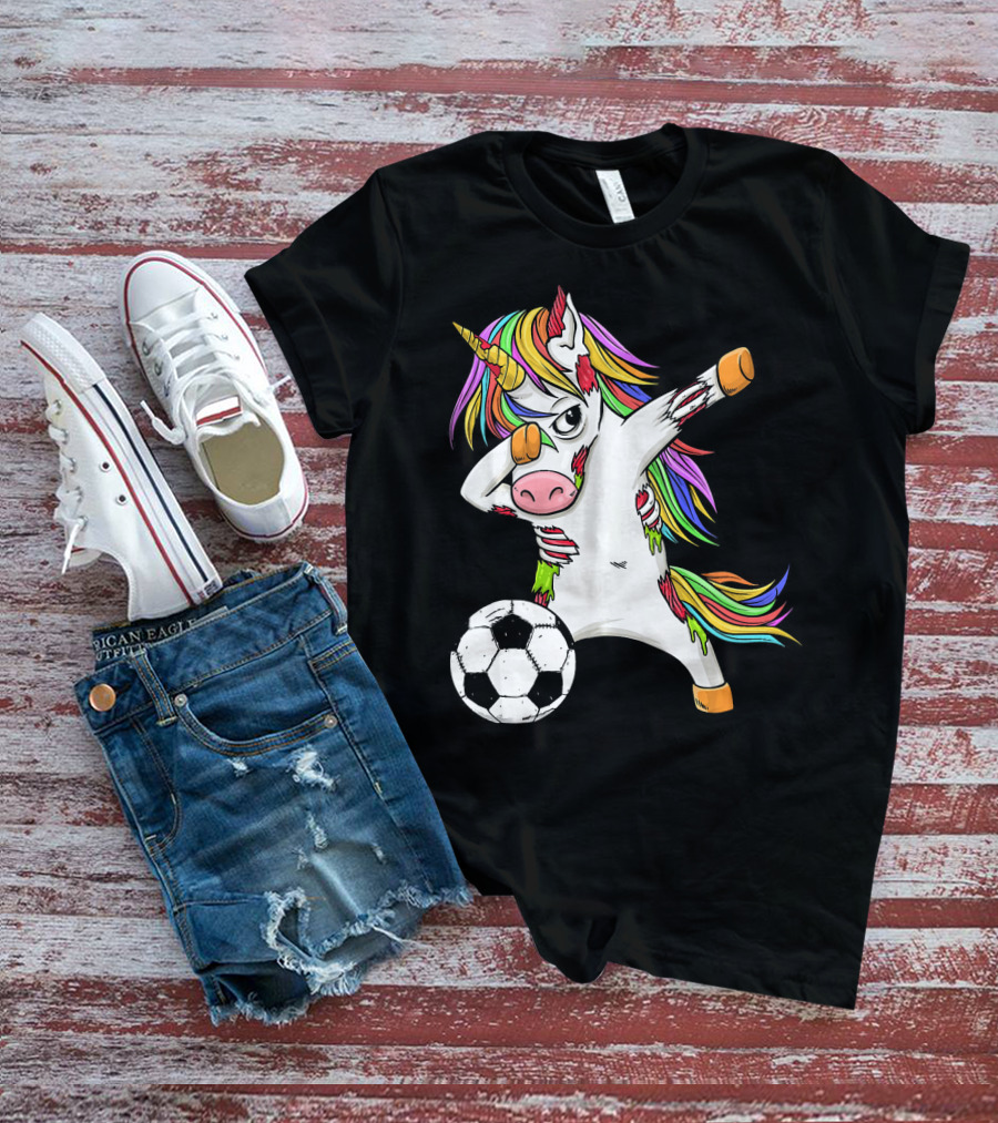 Zombie Unicorn Dabbing Halloween Soccer Ball T-Shirt