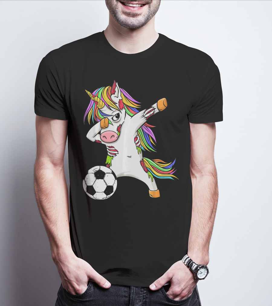 Zombie Unicorn Dabbing Halloween Soccer Ball T-Shirt