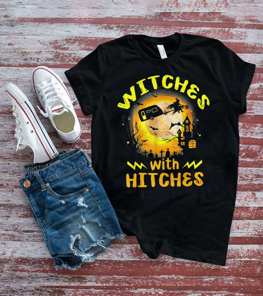 Witches With Hitches Halloween Camping Scene T-Shirt