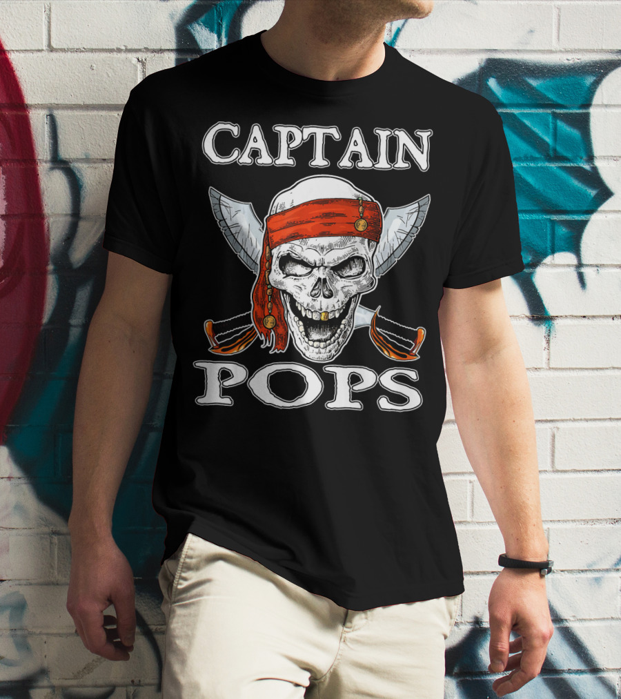 Captain Pops Funny Halloween Pirate Skull T-Shirt