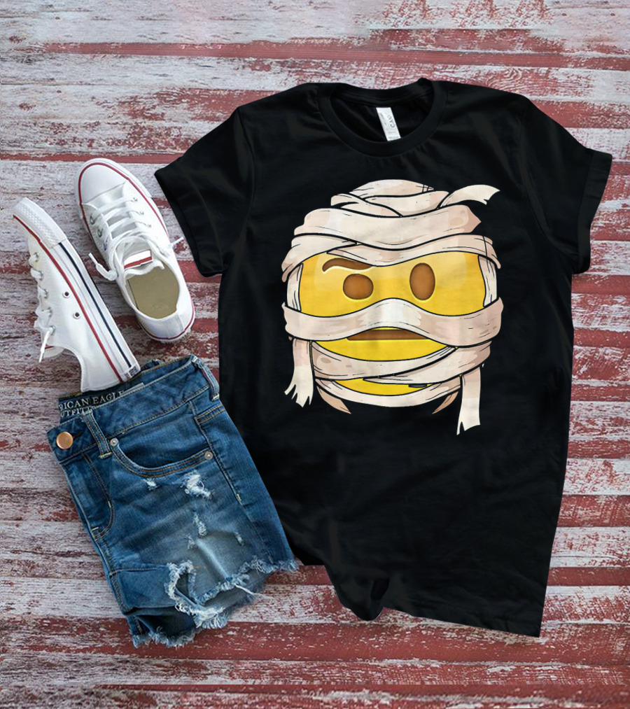 Face With Raised Eyebrow Emoji Wrapped Mummy Wink Out T-Shirt