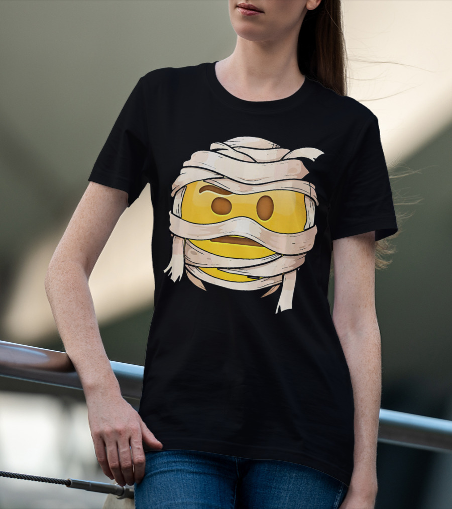 Face With Raised Eyebrow Emoji Wrapped Mummy Wink Out T-Shirt