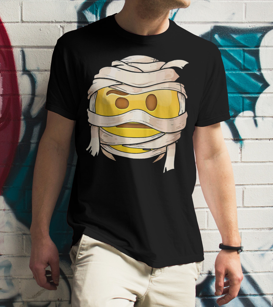 Face With Raised Eyebrow Emoji Wrapped Mummy Wink Out T-Shirt