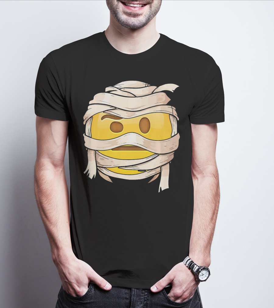 Face With Raised Eyebrow Emoji Wrapped Mummy Wink Out T-Shirt