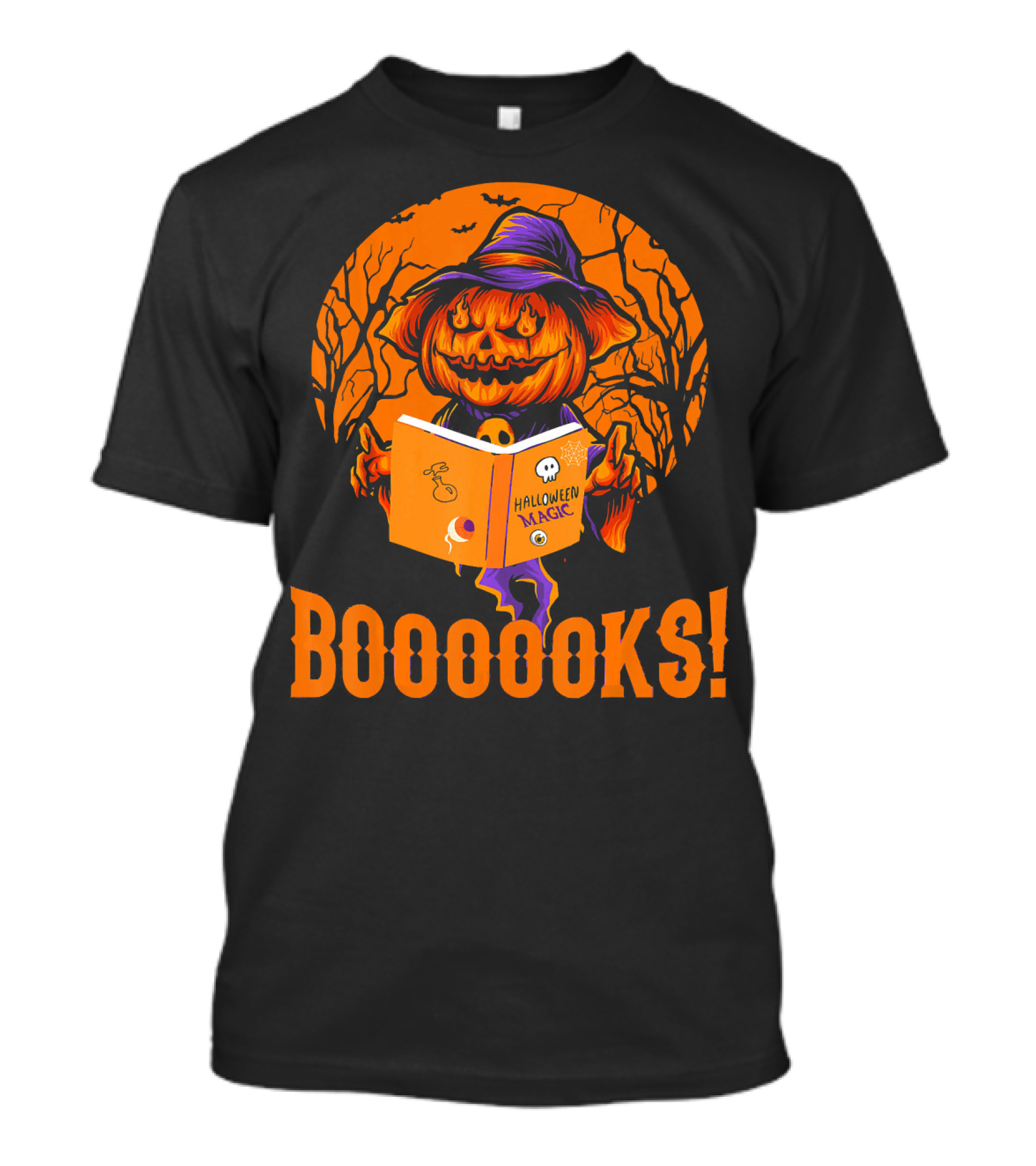 BOOOOKS Halloween Magic Pumpkin Reading Spooky Trees T-Shirt
