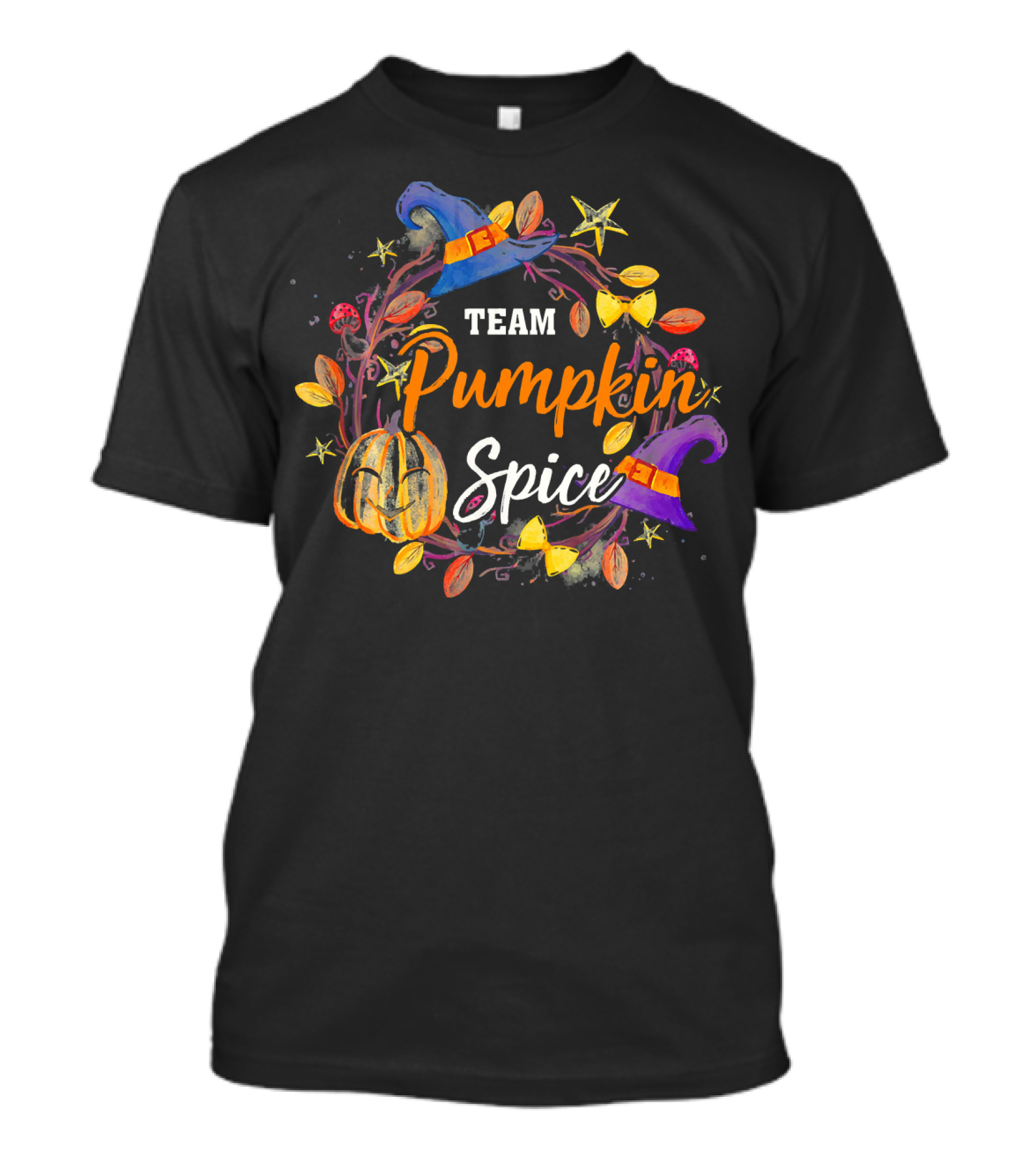 Team Pumpkin Spice Wreath With Witch Hats And Autumn Elements T-Shirt
