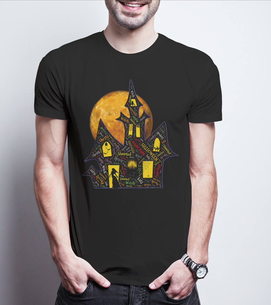 Creepy Ghosts Witch Haunted Spirit Halloween Haunted Mansion Full Moon T-Shirt