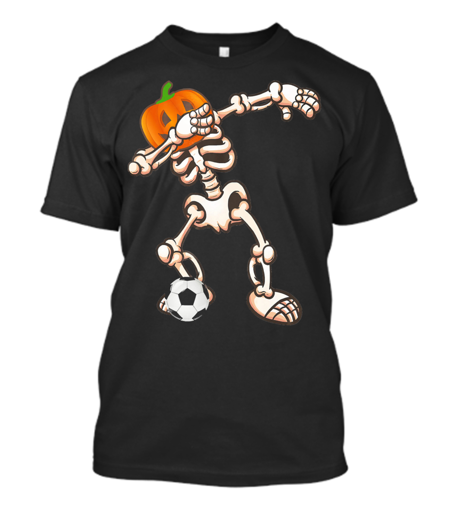 Funny Halloween Dabbing Skeleton Pumpkin Head With Soccer Ball T-Shirt