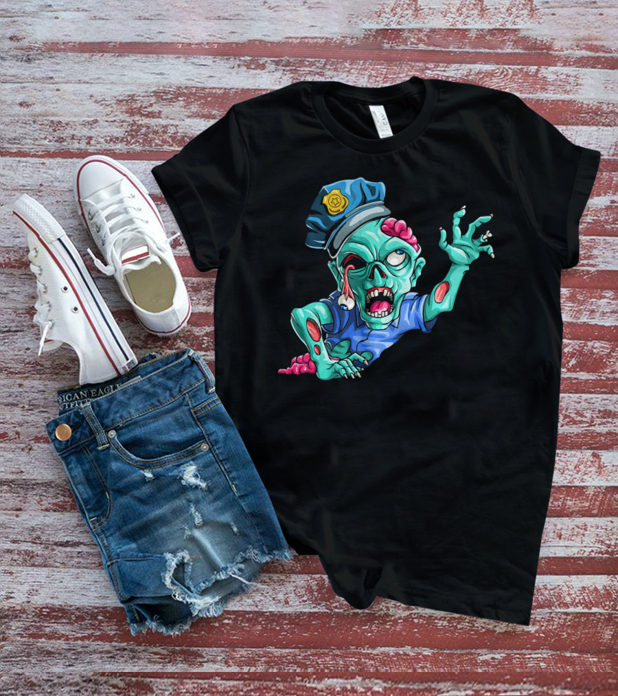 Zombie Police Funny Halloween Horror Scary Undead Officer T-Shirt