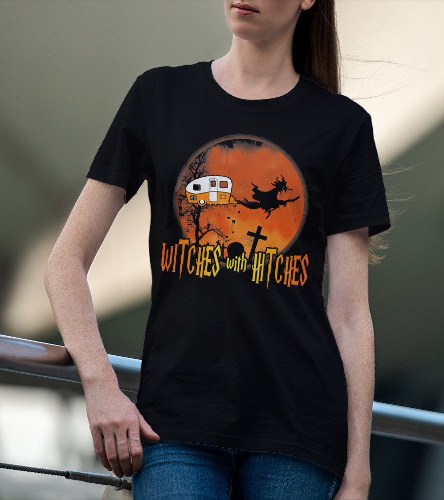 Witches With Hitches Halloween Camper Scene T-Shirt