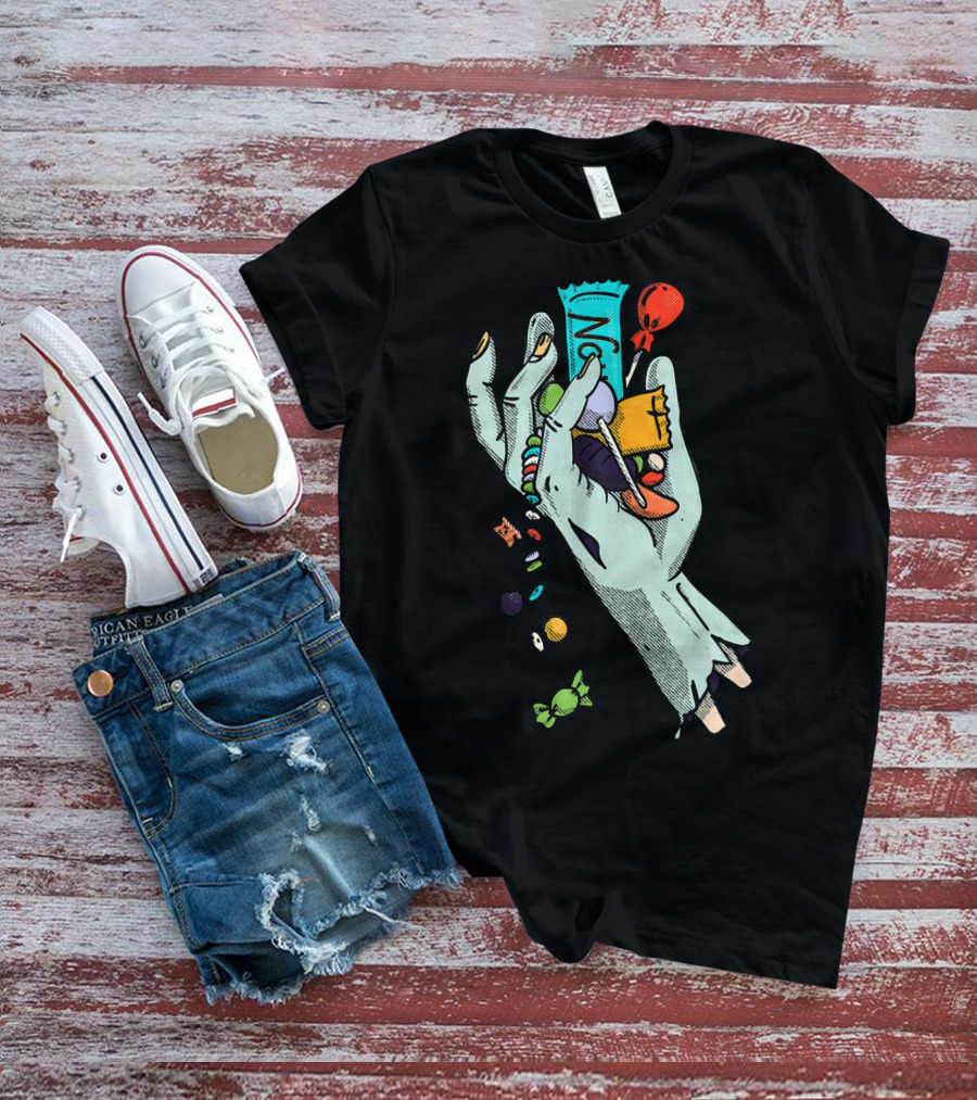 Holidaze Trick Or Treat Zombie Hand No Treats Candies Balloon T-Shirt