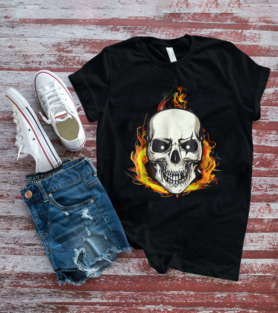 FLAMING SKULL INFERNO SKULL T-Shirt