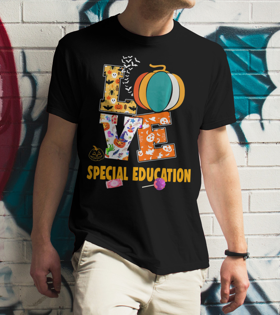 Special Education Love Halloween Pumpkin Candy Teacher T-Shirt