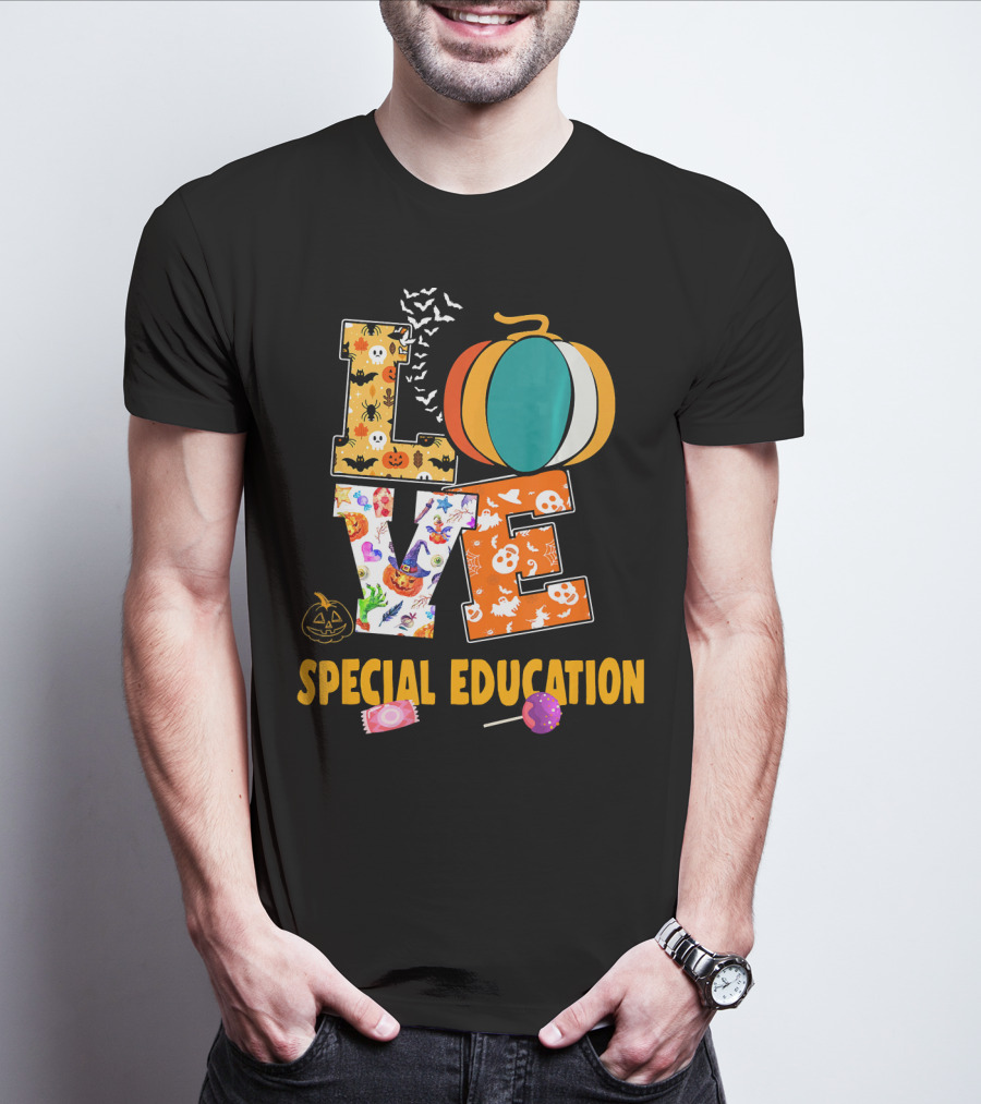 Special Education Love Halloween Pumpkin Candy Teacher T-Shirt