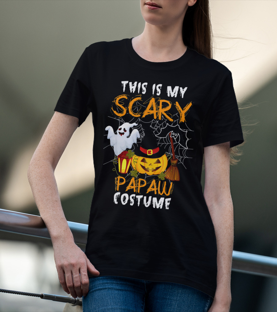 This Is My Scary Papaw Costume Ghost Pumpkin Lantern Broom Spiderweb T-Shirt