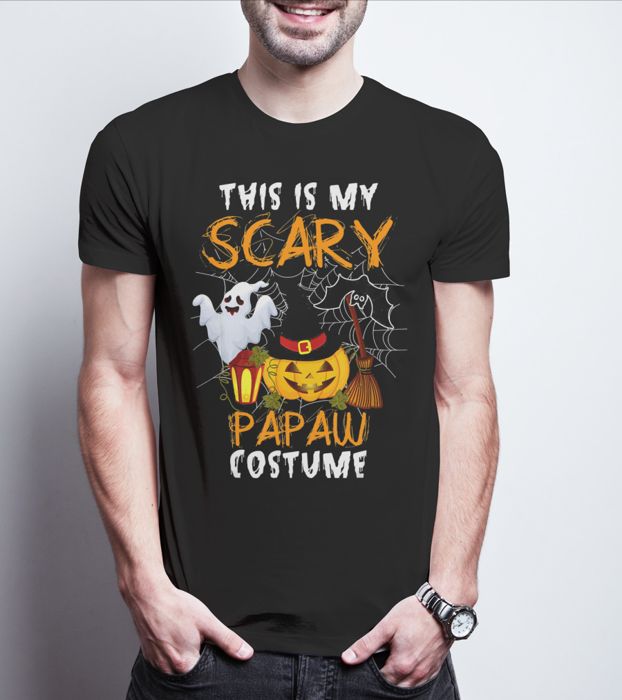 This Is My Scary Papaw Costume Ghost Pumpkin Lantern Broom Spiderweb T-Shirt