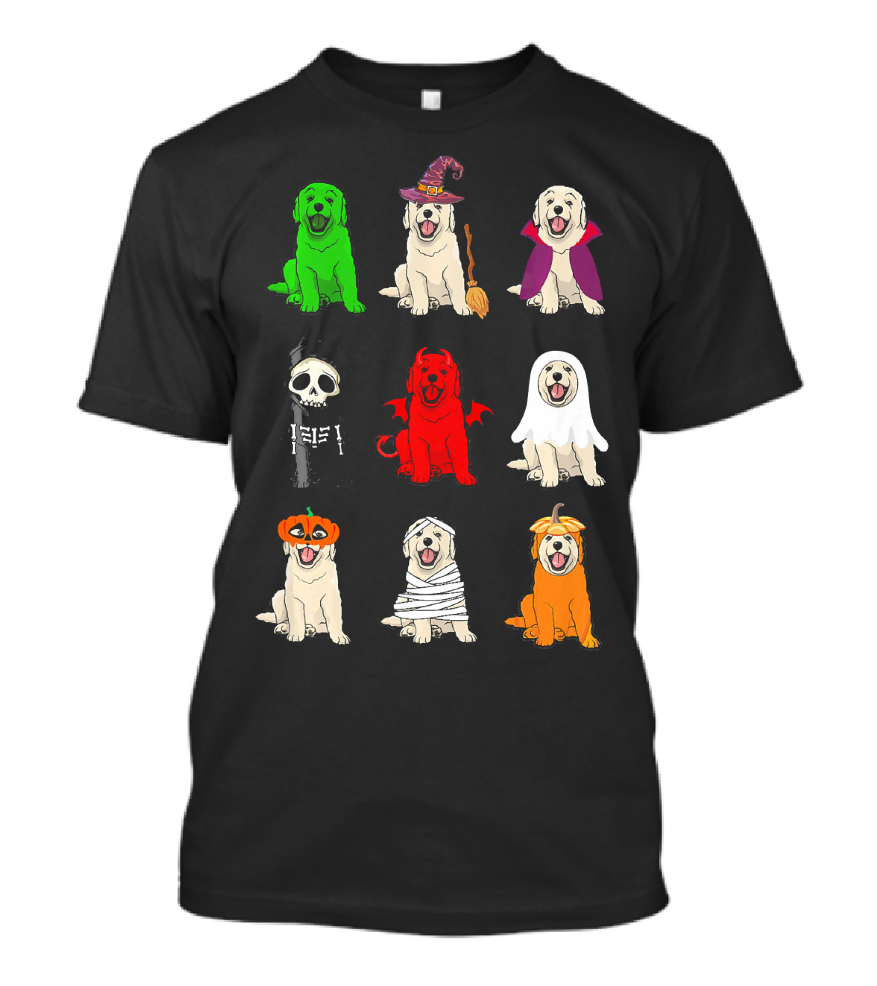 Golden Retrievers Halloween Costumes Funny Ghost Witch Pumpkin Mummy Devil Skeleton T-Shirt