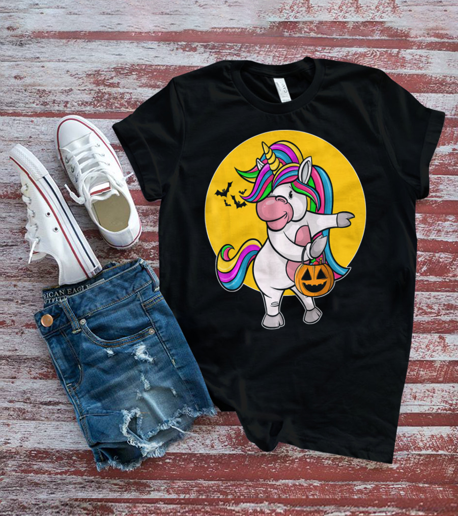 Flossing Unicorn Halloween Pumpkin And Bats T-Shirt