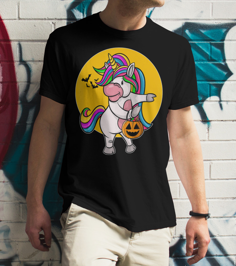 Flossing Unicorn Halloween Pumpkin And Bats T-Shirt