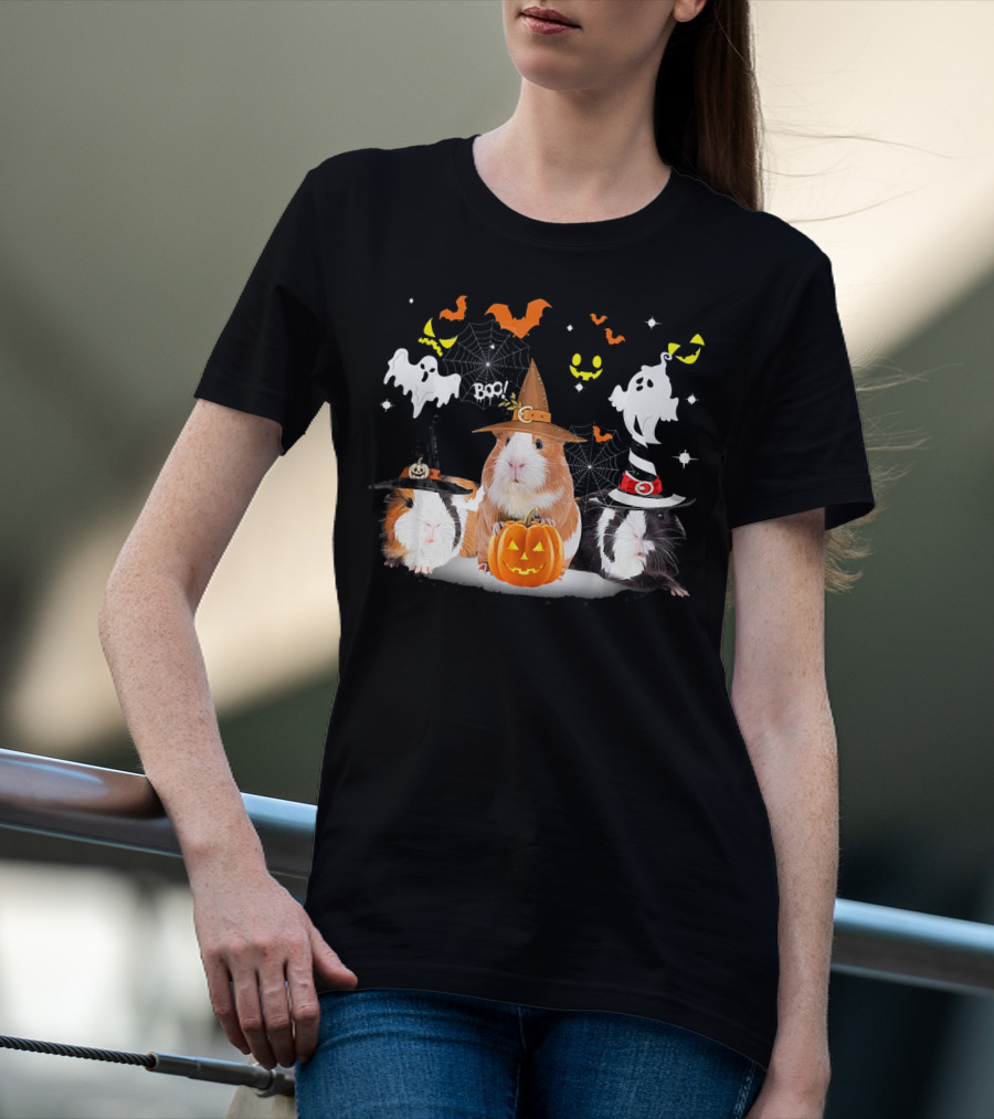 Halloween Cute Guinea Pig Witch Ghost Pumpkin Boo T-Shirt