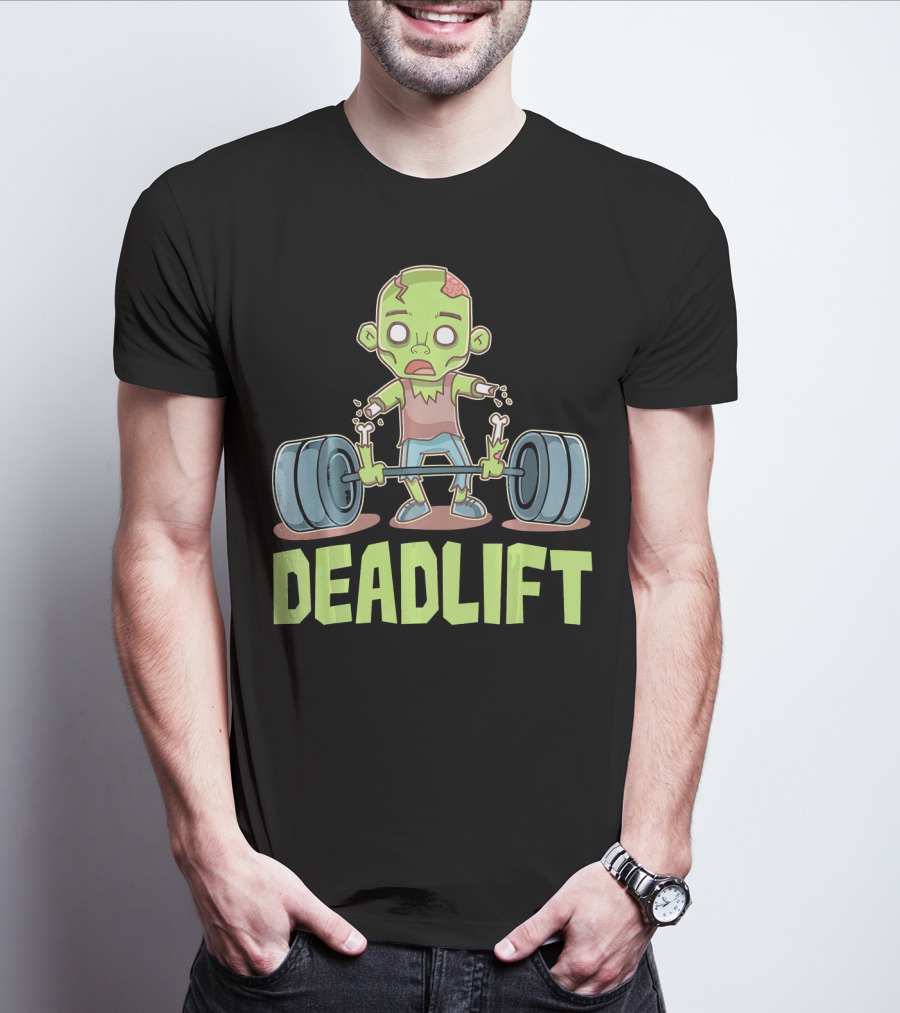 Deadlift Zombie Lifting Cartoon Undead Weightlifting T-Shirt