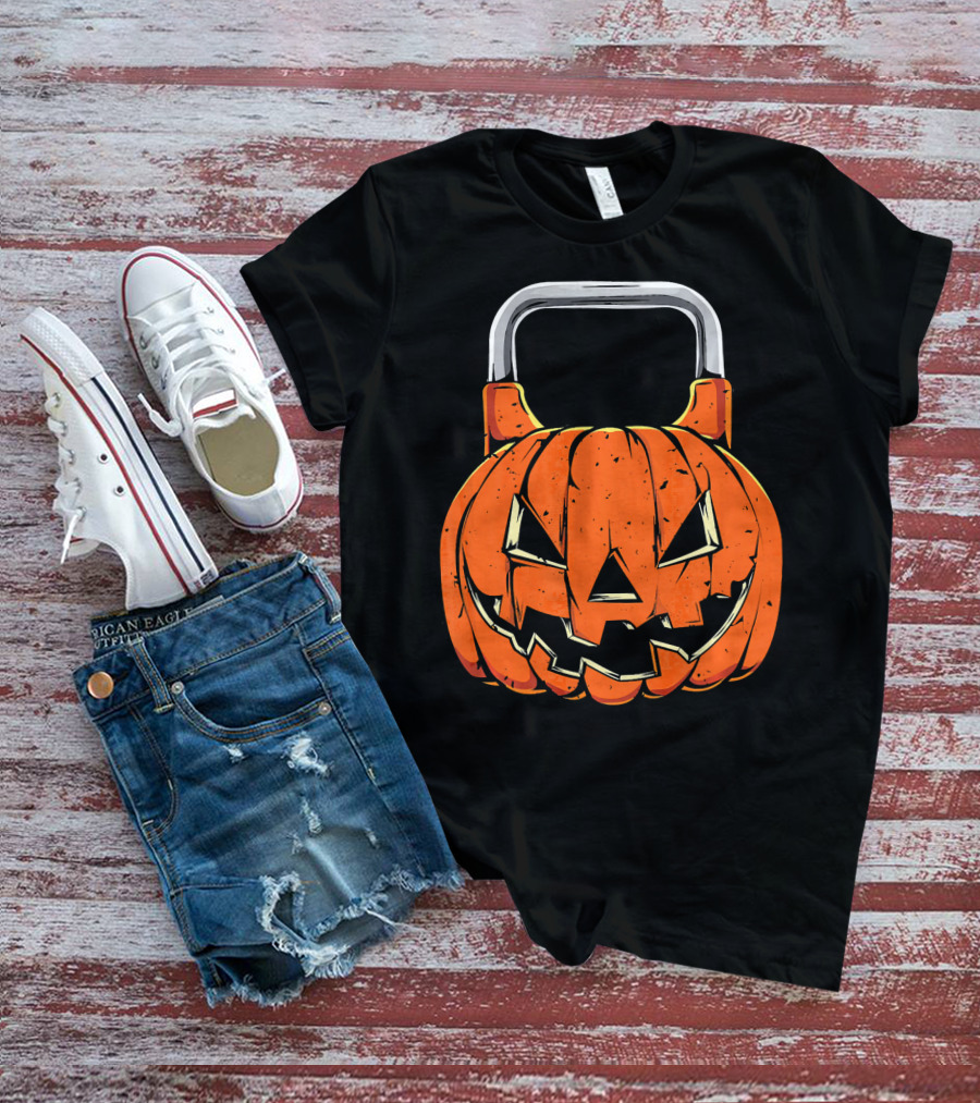 Kettlebell Fitness Gym And Spooky Pumpkin Halloween Workout T-Shirt