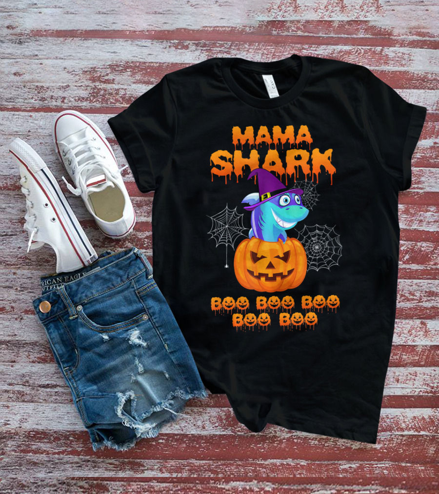 Mama Shark Halloween Boo Boo Boo Boo Boo Pumpkin Witch Hat T-Shirt