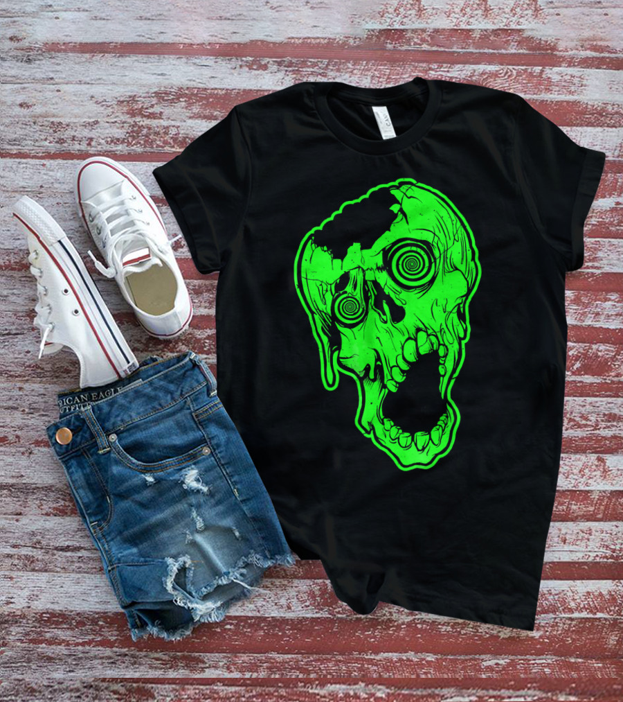Retro Neon Zombie Skull Skateboarding Style 80s T-Shirt