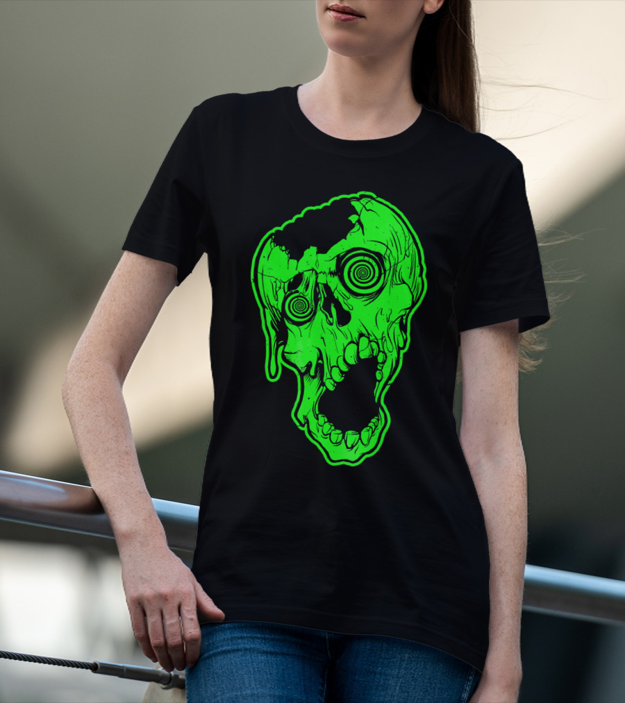 Retro Neon Zombie Skull Skateboarding Style 80s T-Shirt
