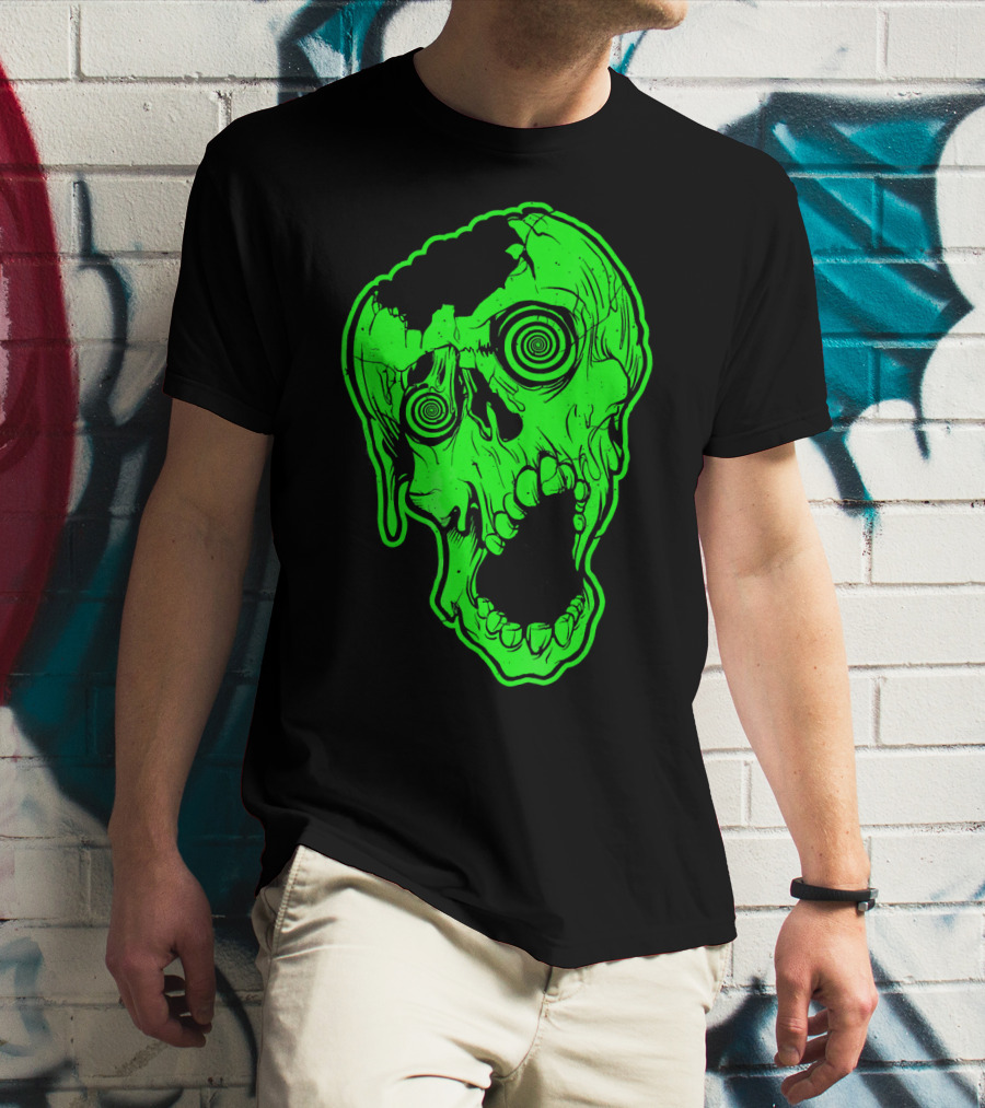 Retro Neon Zombie Skull Skateboarding Style 80s T-Shirt