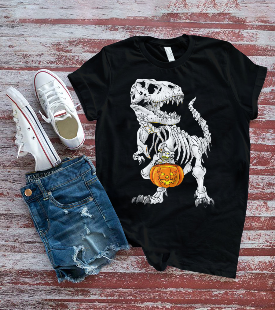 T Rex Skeleton Halloween Costume Dinosaur Pumpkin T-Shirt