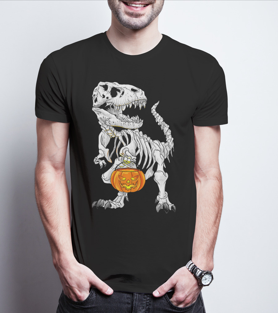 T Rex Skeleton Halloween Costume Dinosaur Pumpkin T-Shirt