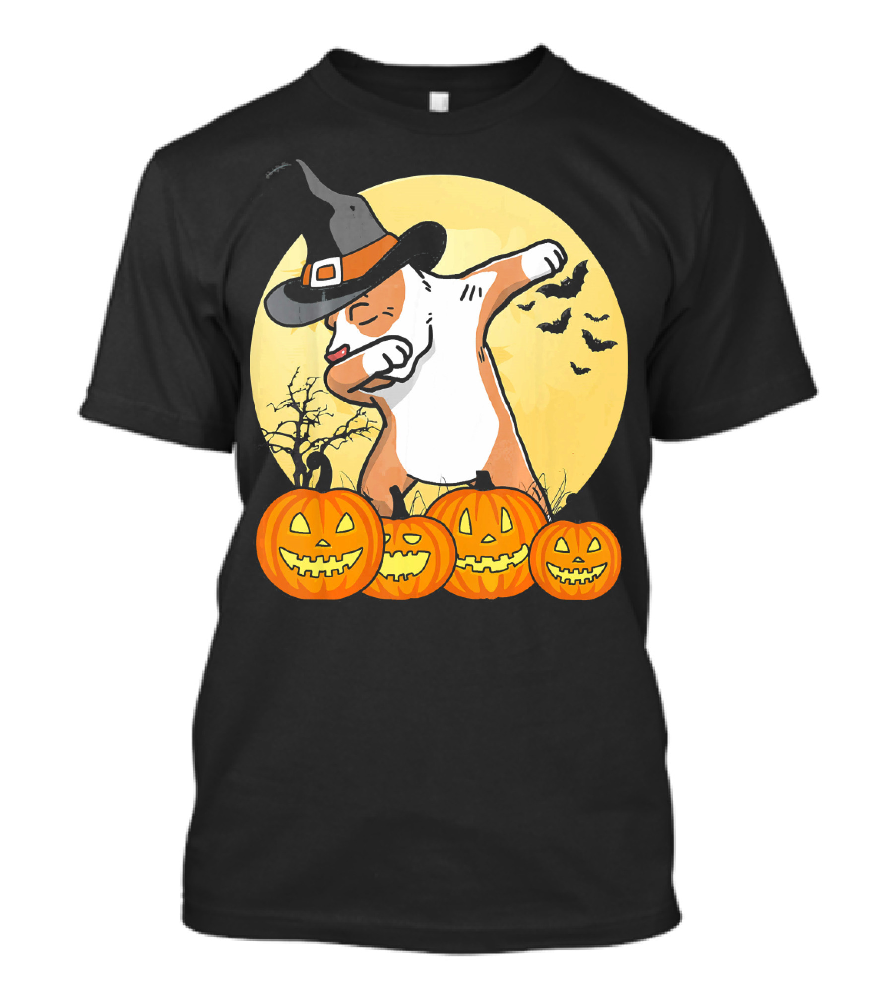 Dabbing Pit Bull Halloween Witch Hat Pumpkins Bats Dance Funny Dog T-Shirt