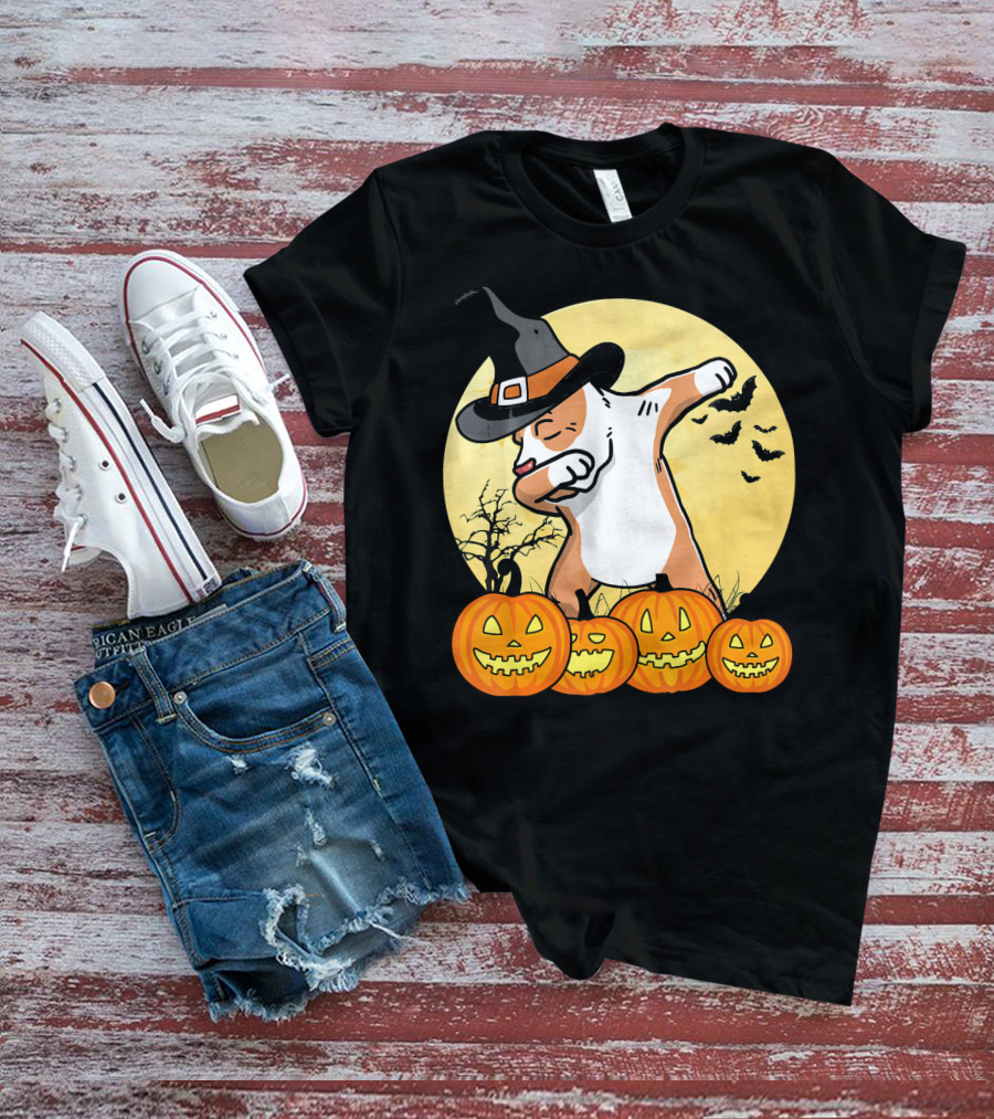 Dabbing Pit Bull Halloween Witch Hat Pumpkins Bats Dance Funny Dog T-Shirt