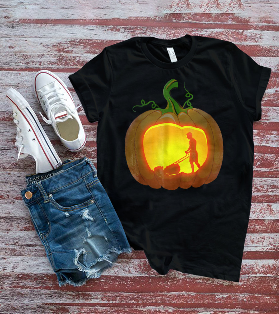 Pumpkin Jack-O'-Lantern With Lawn Mower T-Shirt
