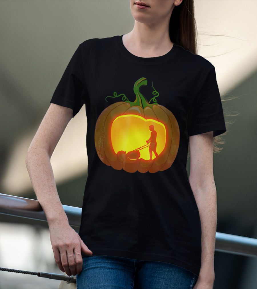 Pumpkin Jack-O'-Lantern With Lawn Mower T-Shirt