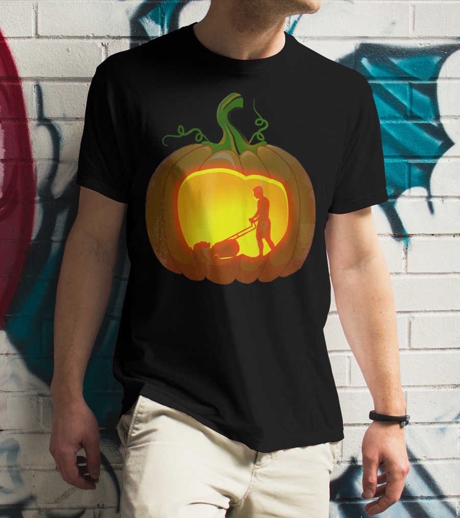 Pumpkin Jack-O'-Lantern With Lawn Mower T-Shirt