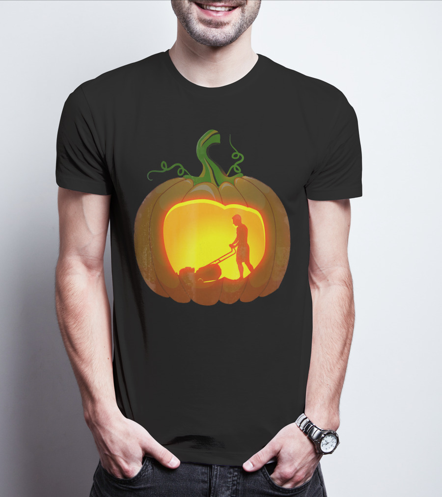 Pumpkin Jack-O'-Lantern With Lawn Mower T-Shirt