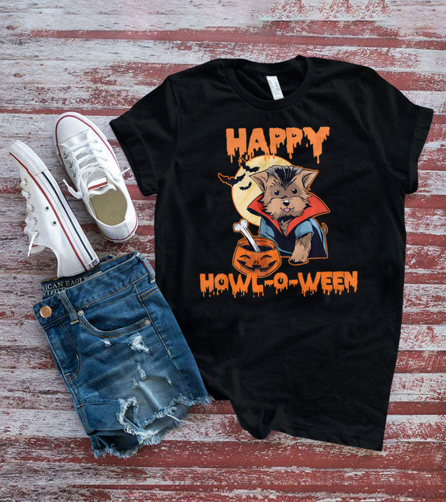 HAPPY HOWL O WEEN Morkie Vampire Moon Pumpkin T-Shirt